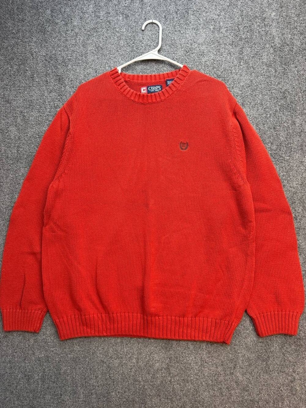 Chaps Men's XL Red 100% Cotton Crew Neck Pullover Knit Sweater